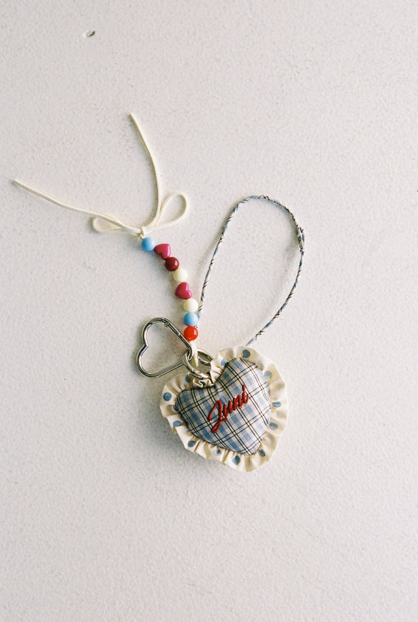 Heart Bag Charm - Blue check