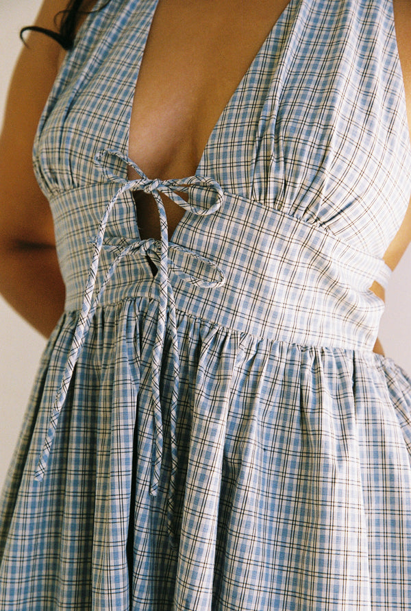 Lily Midi Dress - Blue Check