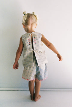 Della Top - Blue Check/Polka Dot