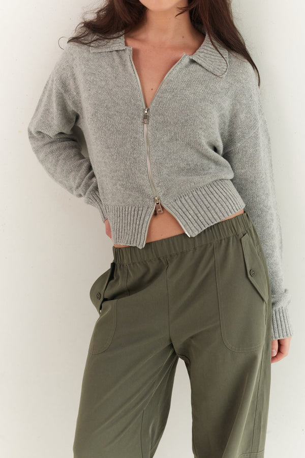 Kaia Zip Cardigan - Stone