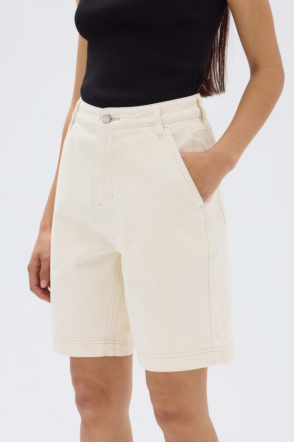 Longline Denim Short - Ecru