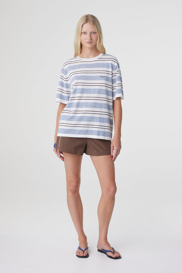 Noor Tee - White & Blue Retro Stripe