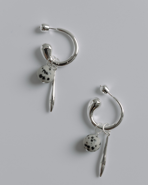 Swirl Statement Charm Earrings - Dalmatian Jasper