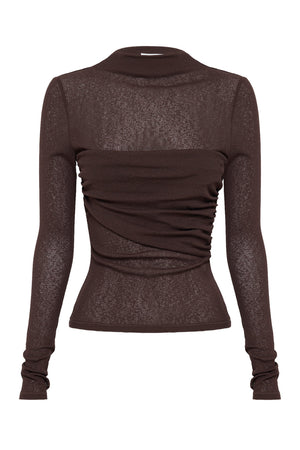 Aster Longsleeve Mesh Top - Chocolate