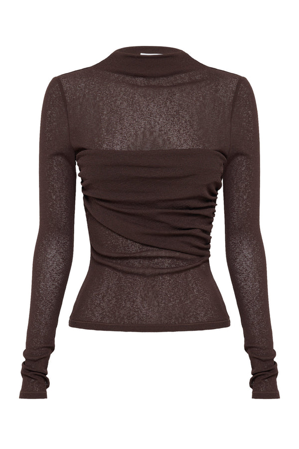 Aster Longsleeve Mesh Top - Chocolate