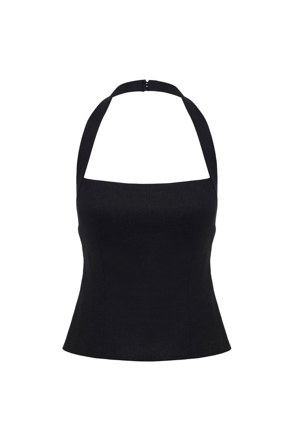 Carey Linen Top - Black