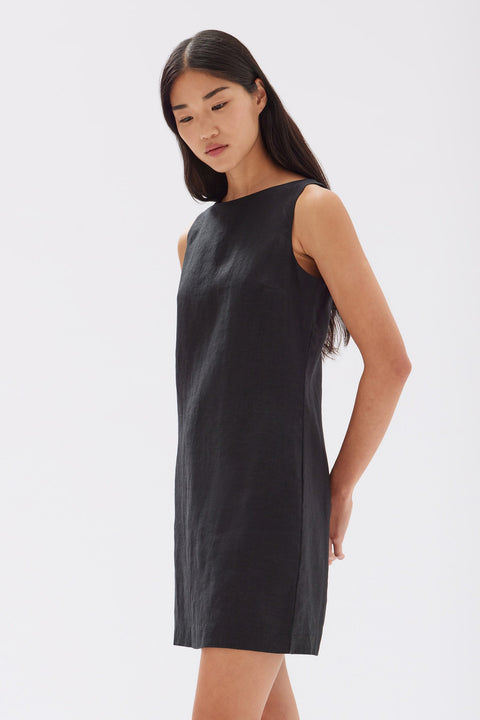 Nadine Linen Mini Dress Black