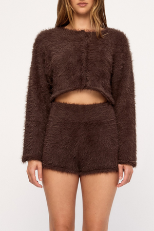 Chocolate Fluffy Knit Cardigan