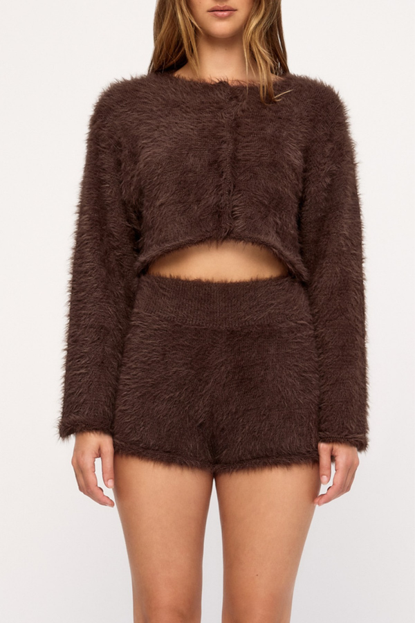 Chocolate Fluffy Knit Cardigan