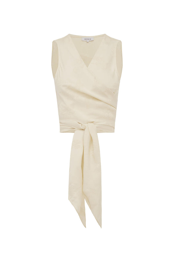 Cloudia Jacquard Wrap Top - Ivory Floral