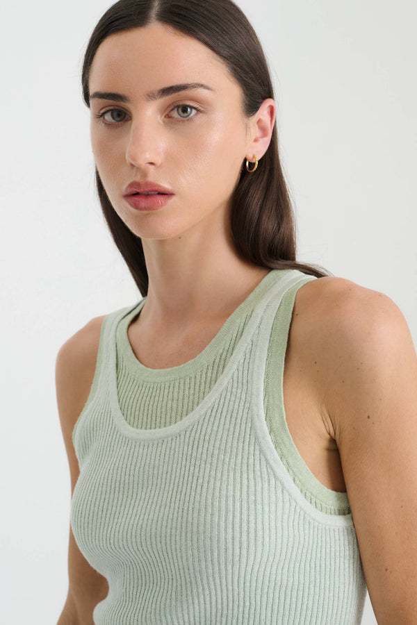 Jani Double Layer Knit Tank - Mint Contrast