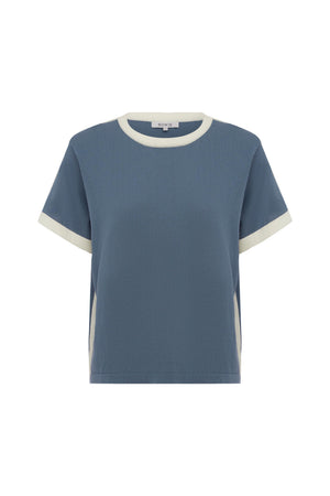 Rania Contrast Knit Tee - Chalk Blue
