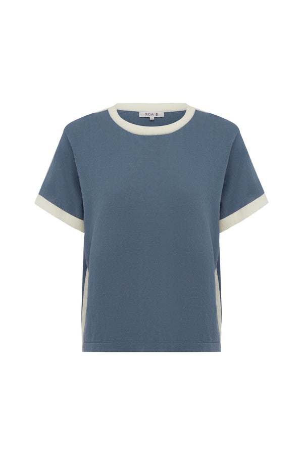 Rania Contrast Knit Tee - Chalk Blue