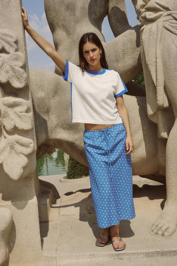 Frannie Silk Midi Skirt - Cornflower Spot
