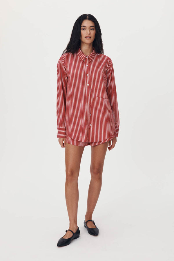 Ramona Stripe Long Sleeve Shirt Cherry Red