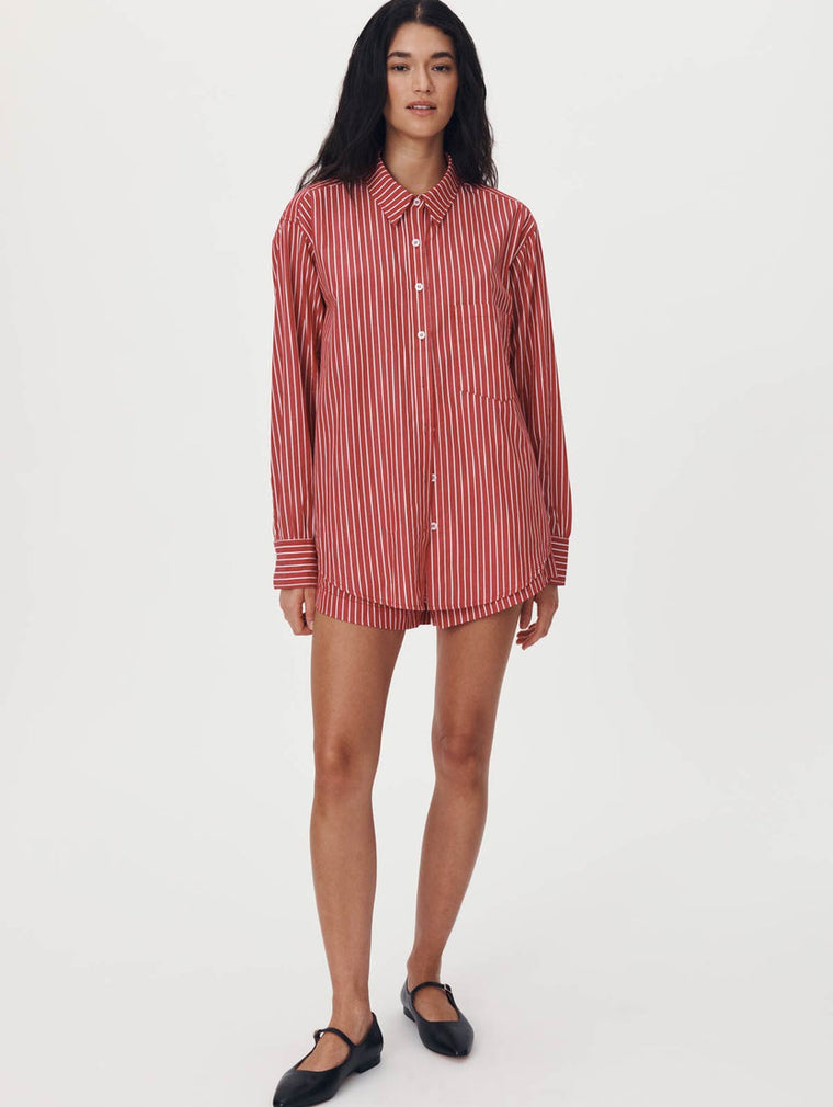 Ramona Stripe Long Sleeve Shirt Cherry Red