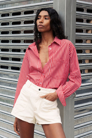 Ramona Stripe Long Sleeve Shirt Cherry Red