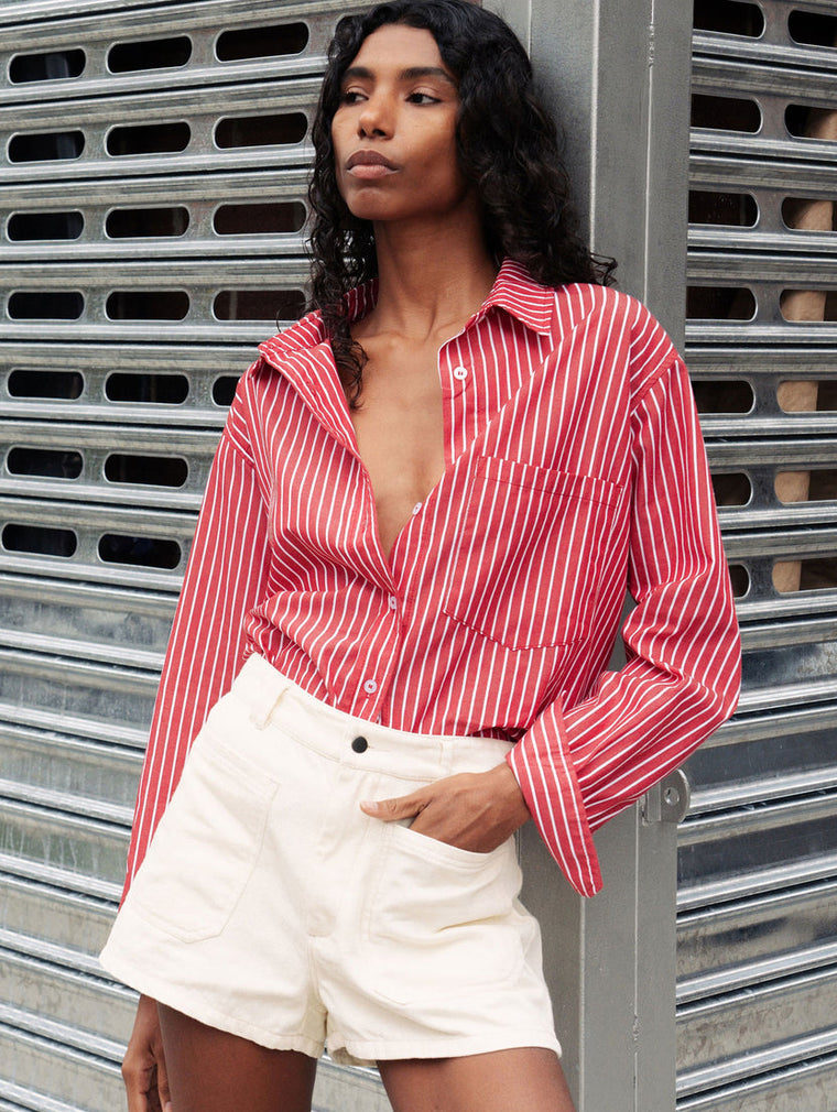 Ramona Stripe Long Sleeve Shirt Cherry Red