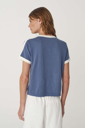 Rania Contrast Knit Tee - Chalk Blue