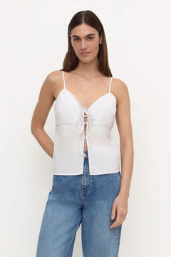 Ruth Cotton Tie Top - Blue Stripe