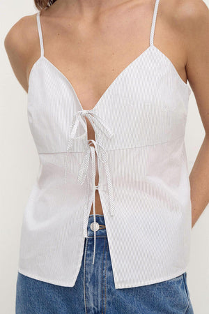 Ruth Cotton Tie Top - Blue Stripe