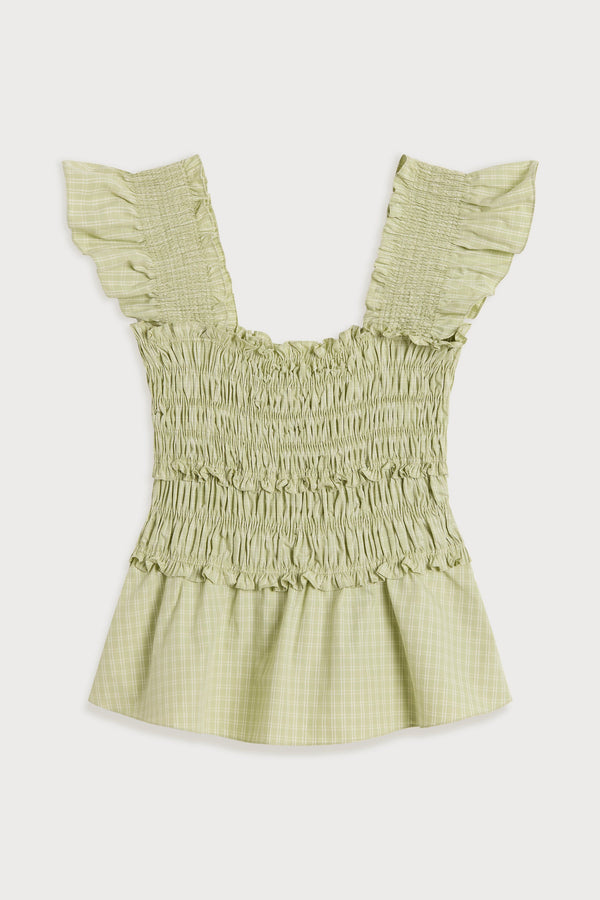 Dama Top - Micro Check Pistachio