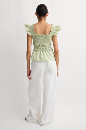 Dama Top - Micro Check Pistachio