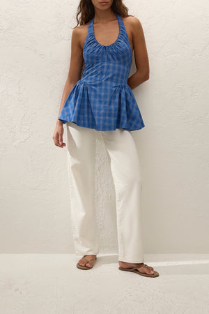Del Ros Top - Flor Check Cobalt