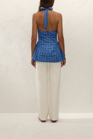Del Ros Top - Flor Check Cobalt