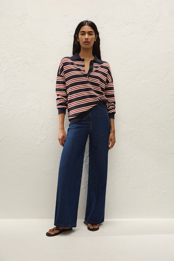 Harlow Oversized Polo - Cila Stripe Navy