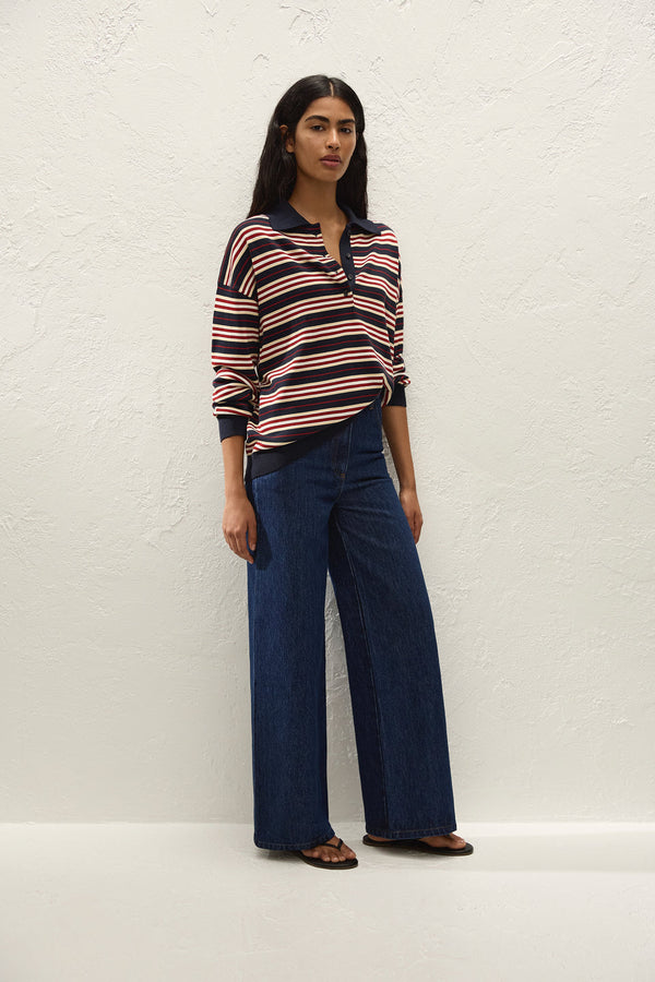 Harlow Oversized Polo - Cila Stripe Navy