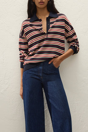 Harlow Oversized Polo - Cila Stripe Navy