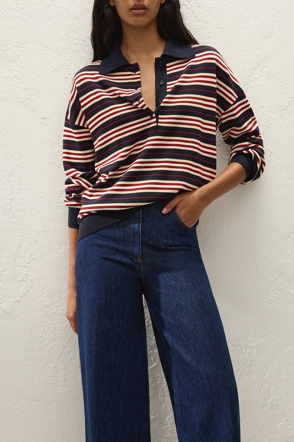 Harlow Oversized Polo - Cila Stripe Navy