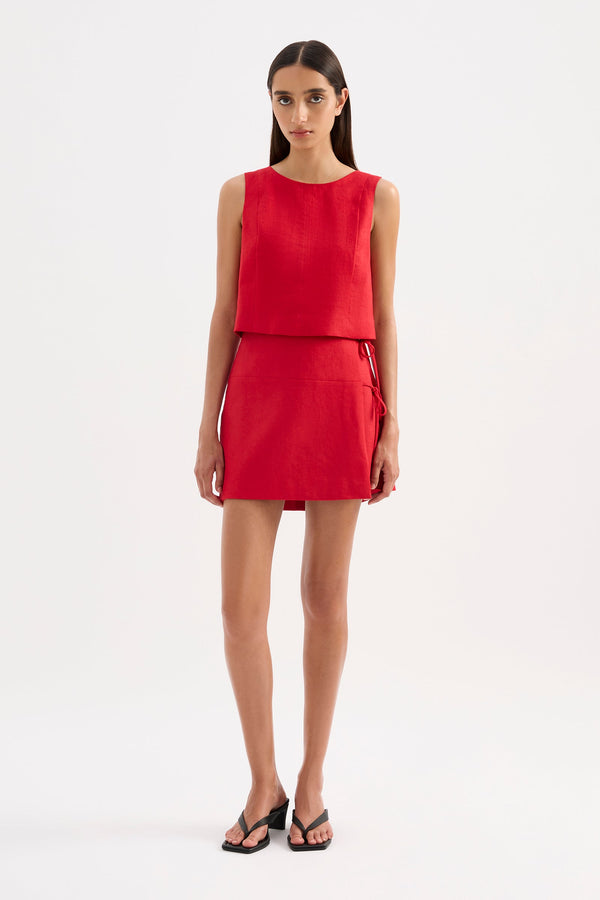 Lotta Linen Mini Skirt - Vermillion