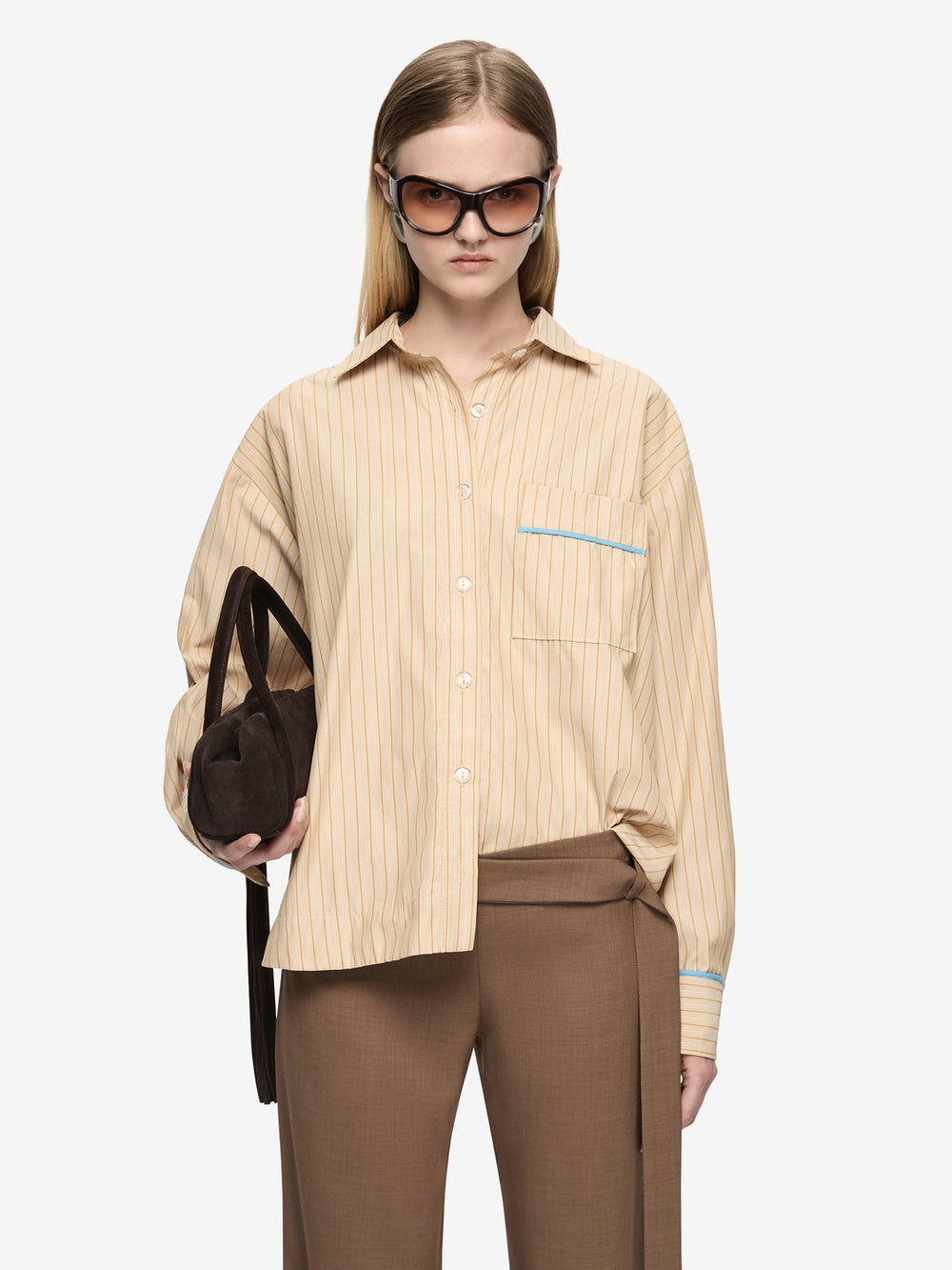 Zanda Shirt - Tan Pinstripe