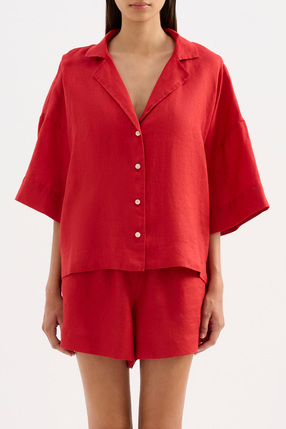 Lounge Linen  Shirt - Vermillion