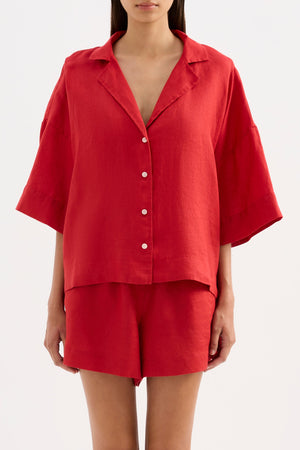 Lounge Linen  Shirt - Vermillion