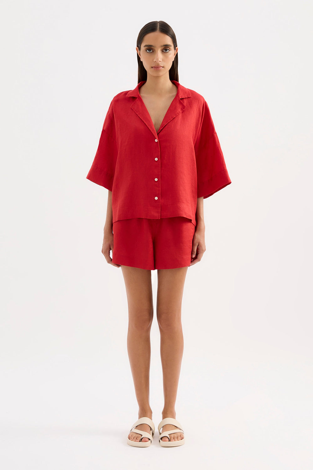 Lounge Linen  Shirt - Vermillion