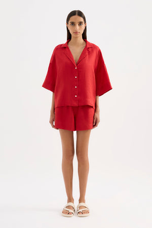 Lounge Linen  Shirt - Vermillion