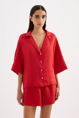 Lounge Linen  Shirt - Vermillion