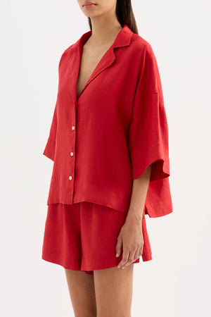 Lounge Linen  Shirt - Vermillion
