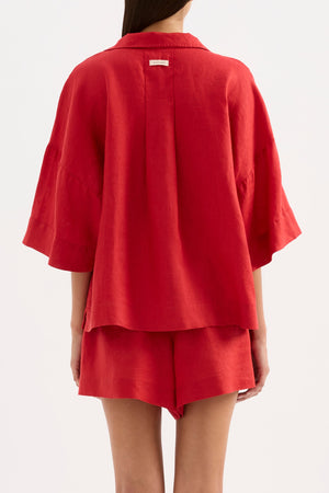 Lounge Linen  Shirt - Vermillion