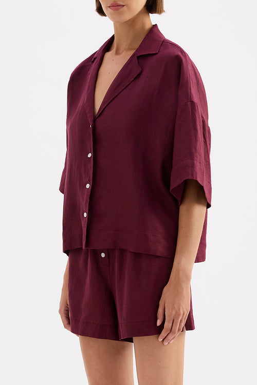 Lounge Linen Shirt - Merlot