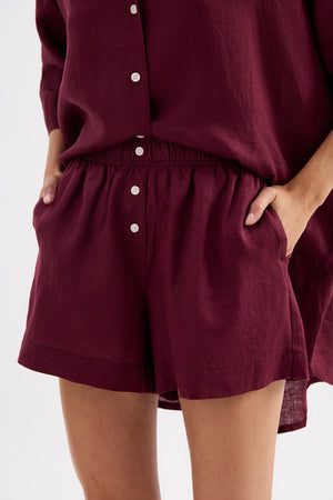 Lounge Linen Short - Merlot