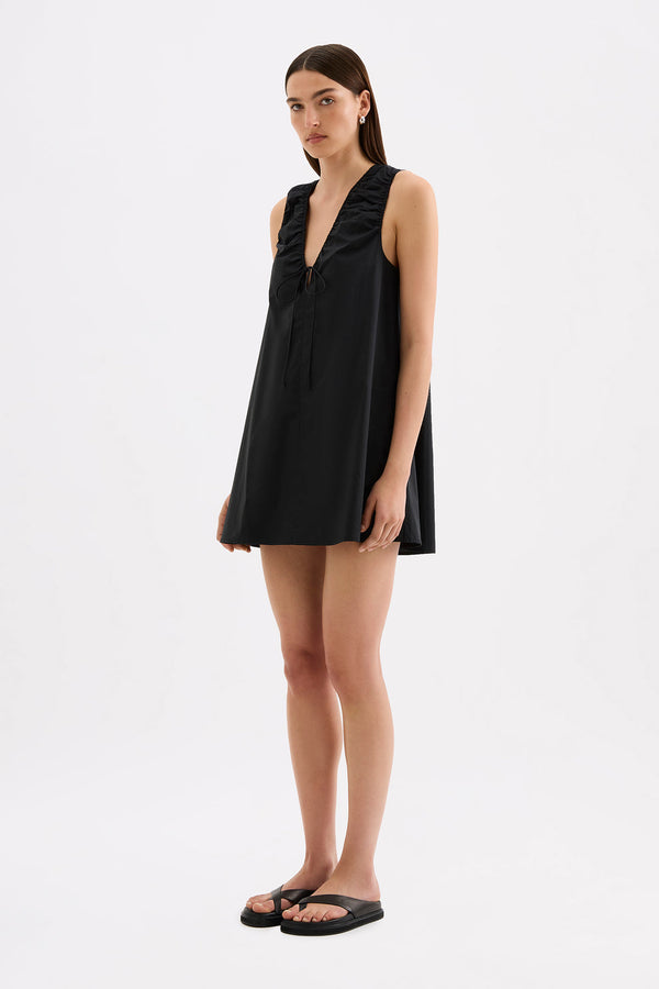 Cerie Poplin Mini Dress - Black