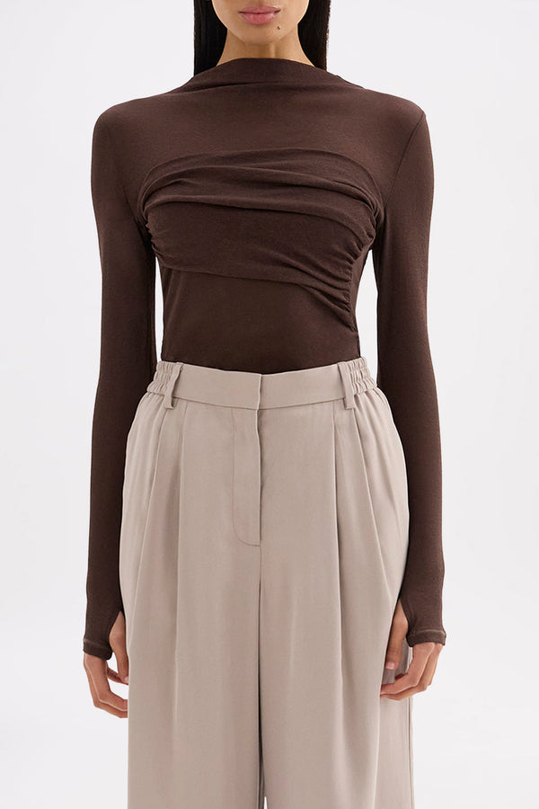 Aster Longsleeve Mesh Top - Chocolate