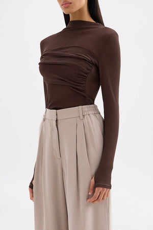 Aster Longsleeve Mesh Top - Chocolate