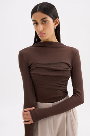 Aster Longsleeve Mesh Top - Chocolate