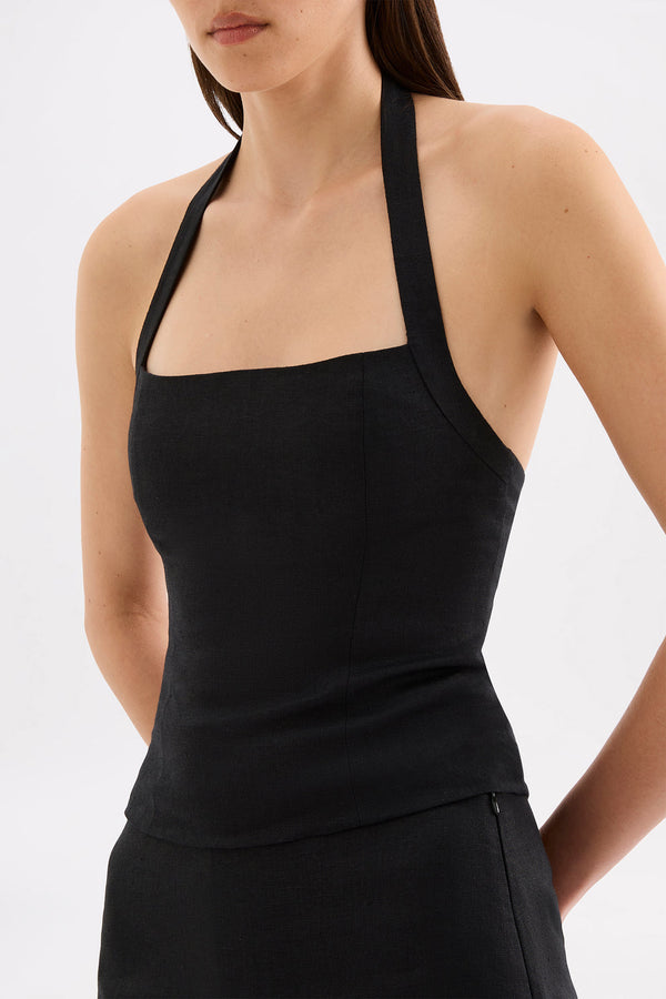 Carey Linen Top - Black