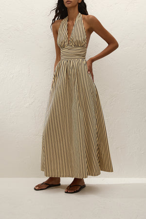 Lido Maxi Dress - Carmen Stripe Sand Cedar